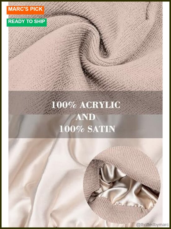 6 Pack Satin Lined Beanie Soft Silk Lined Knit Winter Warm Cuffed Hats Unisex main image 6